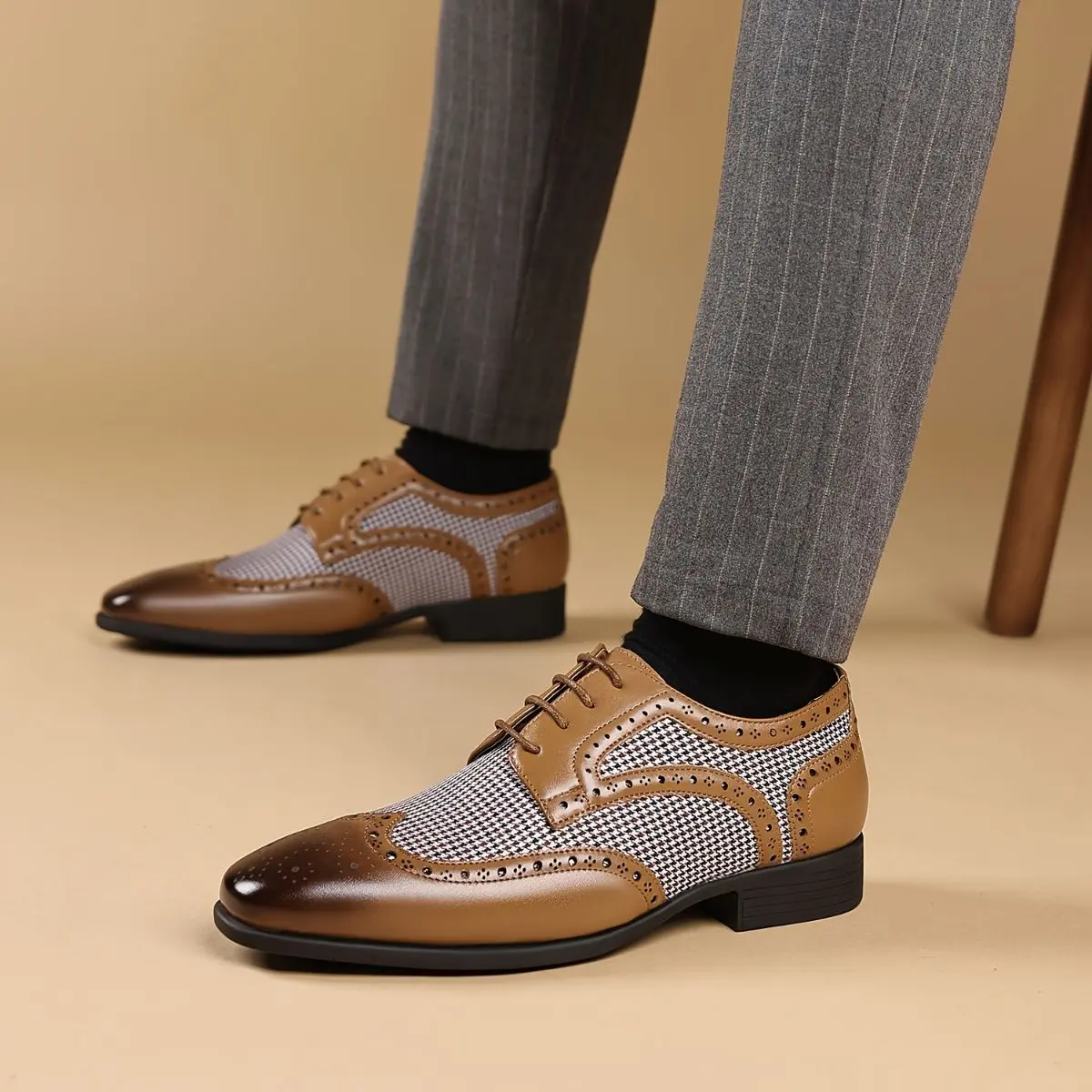 Men'S Brown Brogue Oxford Shoes - Low Top, Lace-Up, PU Fabric, Rubber Sole & Comfort Insole - Ideal for Office & Social Events, Office Shoes|Elegant Footwear|Rubber Sole Shoe Boy Closed