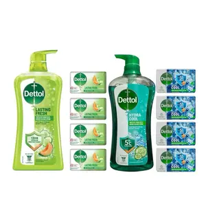 Dettol Body Wash Bundle Lasting Fresh & Hydra Cool Includes 2 Bottles 950g Each & 8 Bars of Soap 100g Each (4 Lasting Fresh Soap, 4 Cool Soap) Cleanser