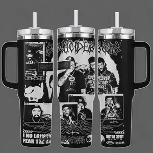 G59 Records Stainless Steel Tumbler 40oz With Handle, Underground Rap Aesthetic Travel Mug, Gothic Streetwear Cup Gift For Fans