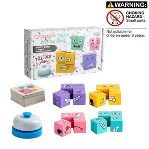 Wooden Expression Block Puzzle Set, Building Block Puzzle, Multiplayer Hand-Eye Coordination Reaction Game, Suitable for 3-6 Year Olds, Christmas Birthday Gift
