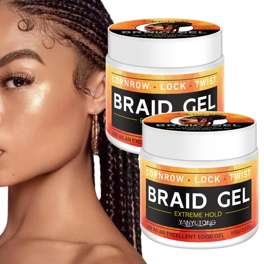 2pcs 100g braid gel, edge control hair gel, Long lasting gel, antistatic, non sticky, easy to apply, moisturizing, glycerin locking and twisting styling wax, suitable for all types of hair, and a long-term non peeling styling gel for braids and curls