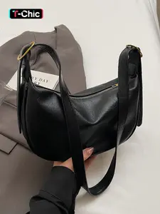 Women's Simple Solid Zipper Shoulder Bag, Fashionable Vintage Shoulder Bag with Cute Charm, Casual Trendy Commuting Bag, Girl Fashionable Shopping Bag, Hand Shoulder Bag, Versatile Shoulder Bags, Handbag Shoulder Bag