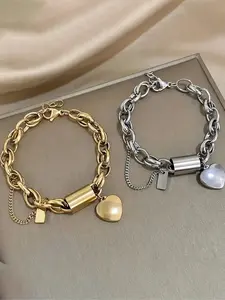 Minimalist Stainless Steel Heart Charm Bracelet, Lightweight Fashion Daily Wear Jewelry, Perfect for Casual Dates & All Seasons Accessory, Ideal Sweet Gift, Stylish Simple Dainty Exquisite Trendy Elegant Chic Comfortable