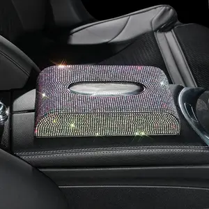 Artificial Rhinestone Decor Car Tissue Box Holder, Car Tissue Box Holder, Auto Decoration Styling, Bling Car Interior Accessories for Women