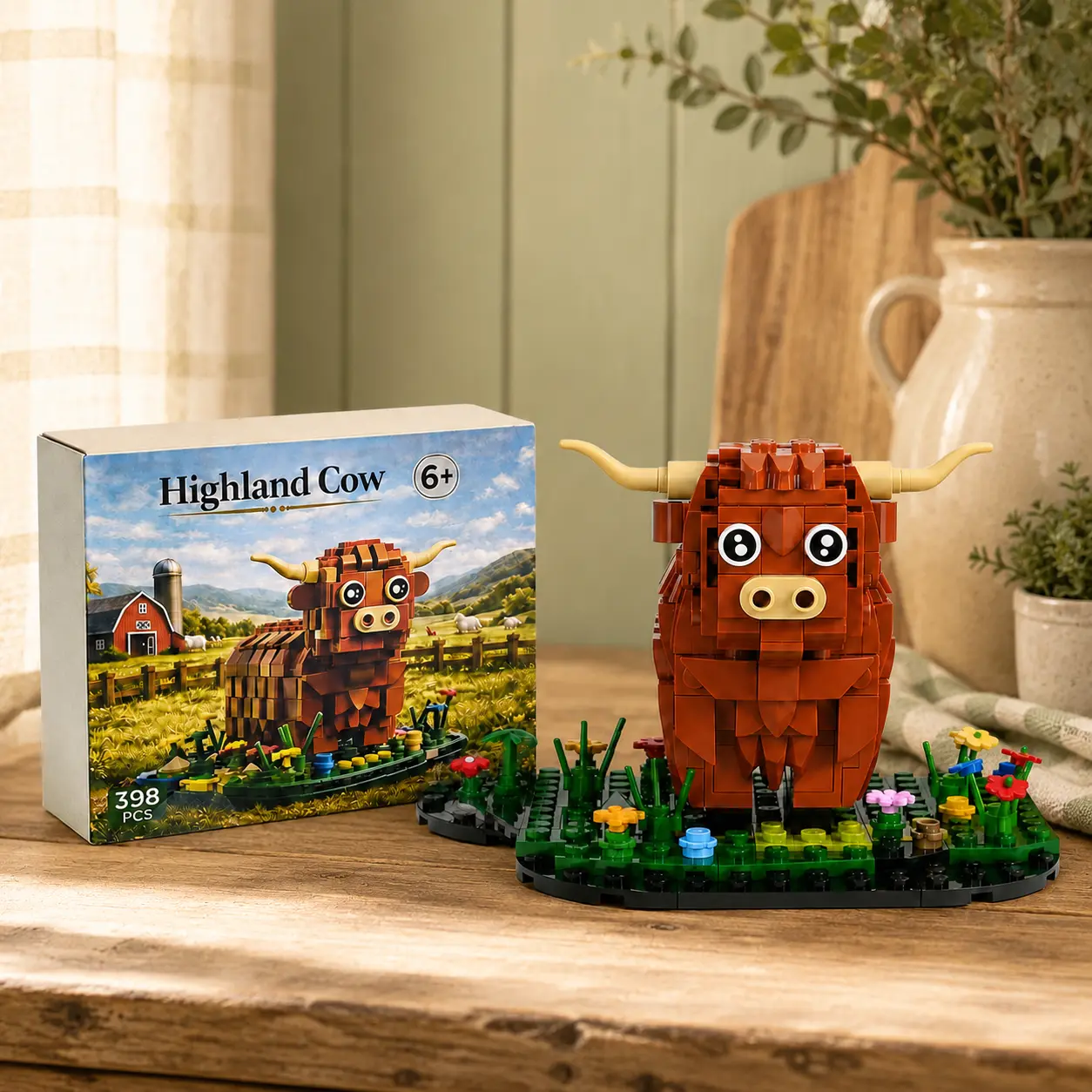 Highland Cow Building Blocks Set - Farm Animal Brick Kit for Ages 6+, DIY Creative Scottish Cattle Model Construction, STEM Learning Toy with Choking Hazard Small Parts, Ideal Holiday/Birthday Gift for Family