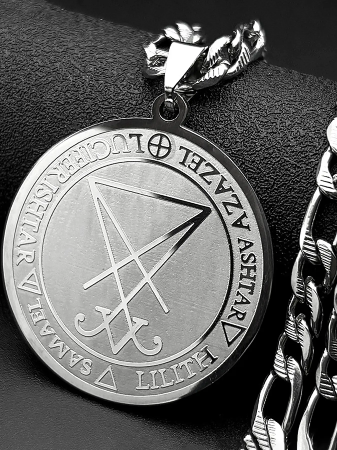 Sigil Church of Satan Stainless Steel Gothic Jewelry Necklace for Women Men Seal of Lucifer  Azazel Lilith Samael Symbol Hip Hop Minimalist Chain