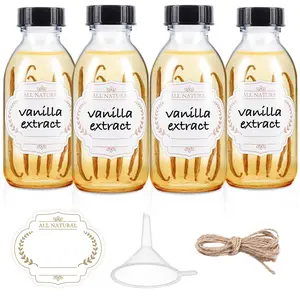 4 oz Small Glass bottles, 4 Pack Empty Clear Juice Glass Bottle with Cap for Homemade Vanilla Extract, Essential Oils, Potion, Syrup, Liquids, Christmas