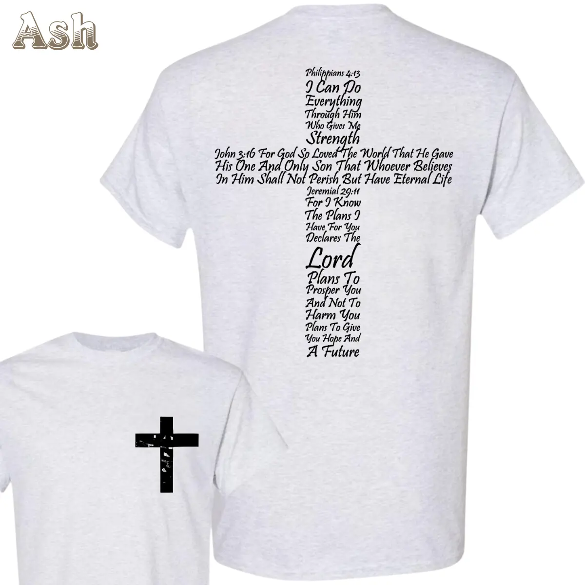 Bible Verse Cross Christian T-Shirt – Powerful Scriptures From Philippians 4:13 ,John 3:16 And Jeremiah 29:11 Forming A Cross Design , Perfect For Church Events And Faith Sharing . Religious Apparel , Meaningful Gift For Believers Crew Neck Cotton Top