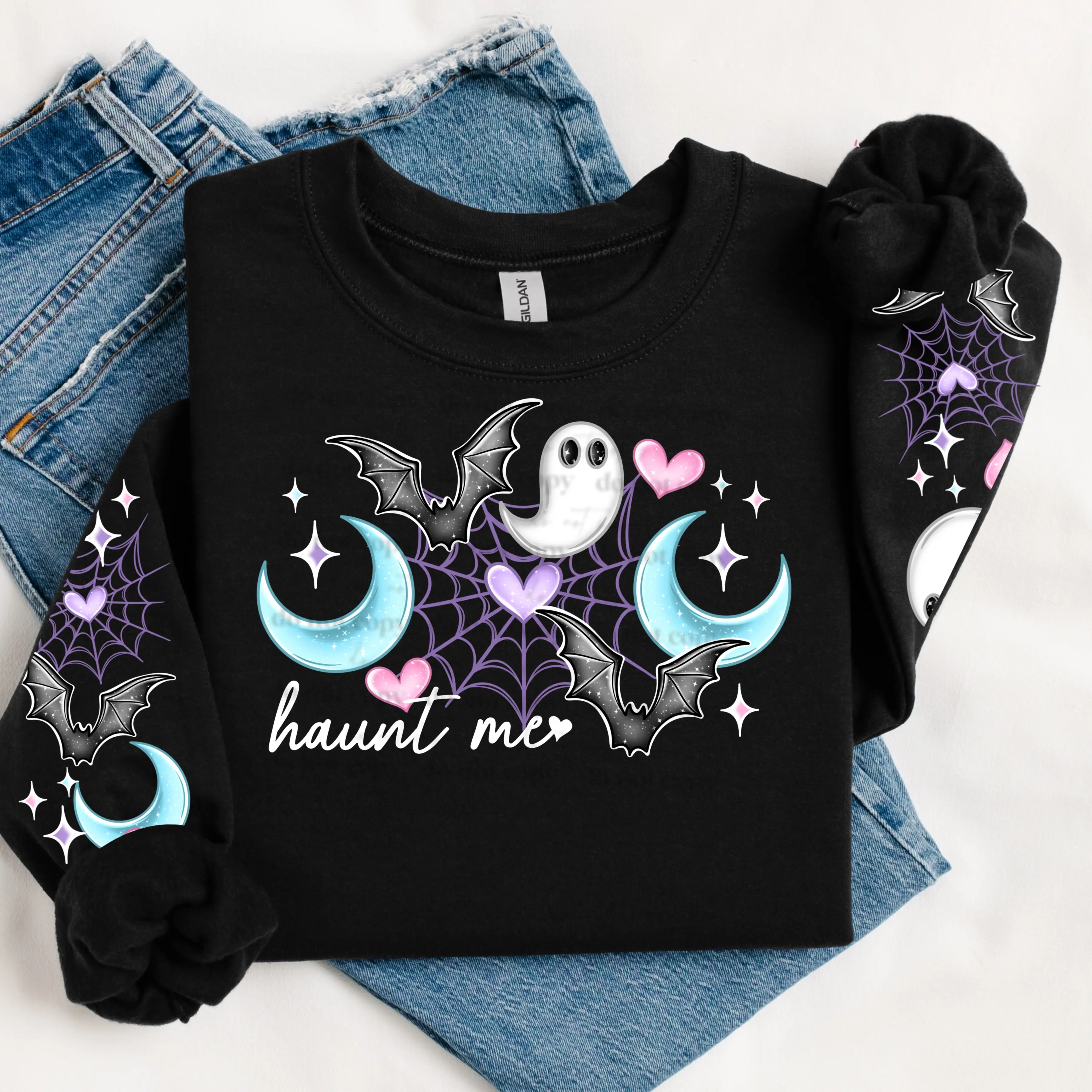 Haunt Me Graphic T-Shirt  or crewneck or hoodie-cute Ghost Comfort Colors - Original, Valentine, Fit Cotton Top Womenswear Tshirt Streetwear Casual Black Halloween Long Sleeve