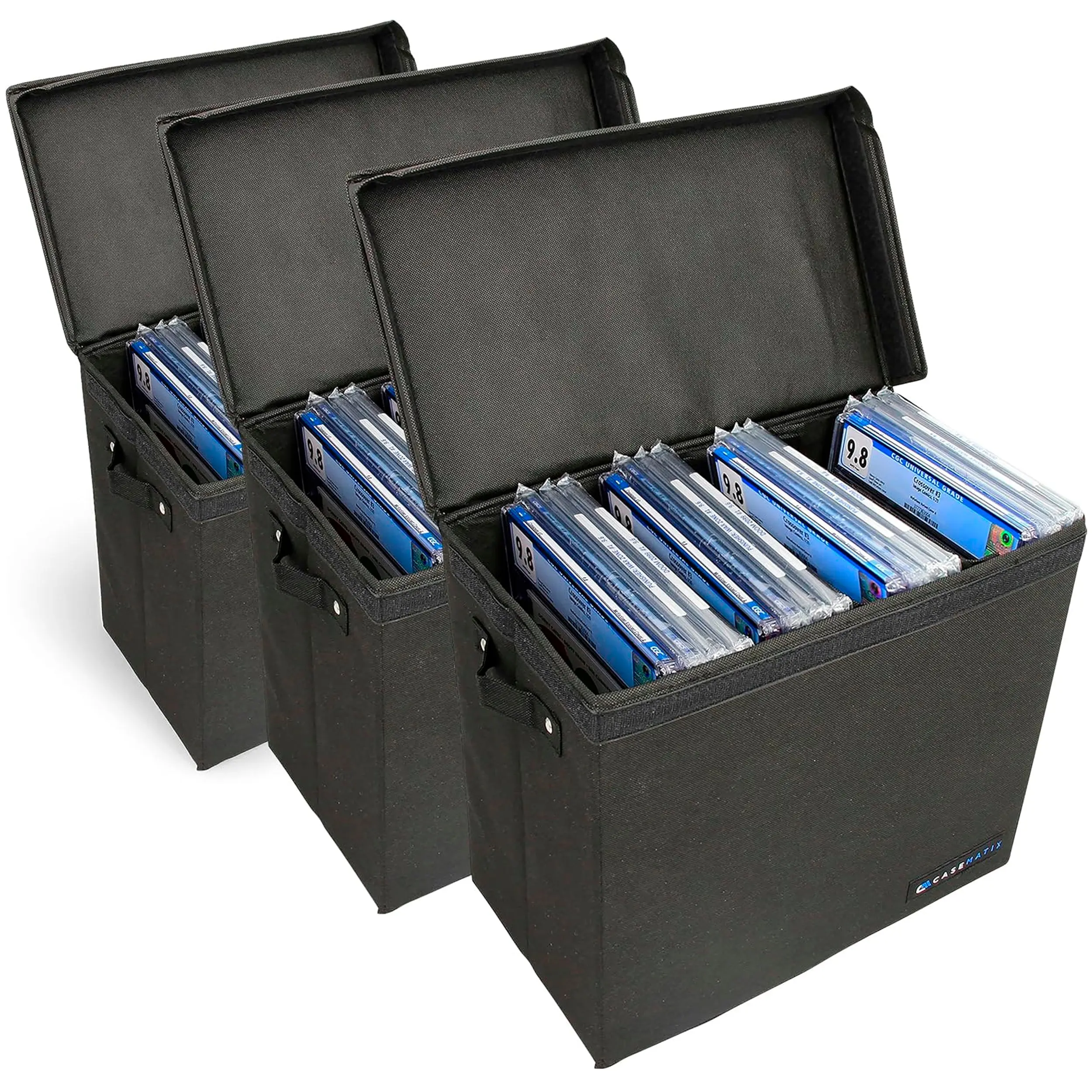 CASEMATIX Graded Comic Book Storage Case Fits up to 28 CGC Graded Comics Lightweight Bin with Three Dividers 3 Pack Box Organizer for Collectible Comics