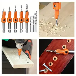 Countersink Drill Bit Set,5Pcs Counter Sink Drill Bit for Wood,1/4" Hex Shank Tapered Drill Bits for Woodworking and Carpentry,Quick Change and Allen Wrench for Woodworking,Pilot Screw Hole Set