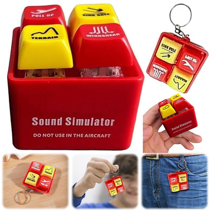 2-Pcs Keychain Set: Boeing 737/Airbus EGPWS Alert Simulator (LED Light+Warning Sound) + Heart Retractable Stainless Steel Scrunchie Lanyard - Stress Relieving For Pilots