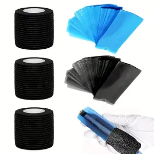 NISIMP 400-piece blue-black large tattoo pen case, packaged with 3 black bandage grips, tattoo machine case, tattoo machine protective sleeve, universal fit for all tattoo machines, protective film pouch, and tattoo pen cable protective sleeve