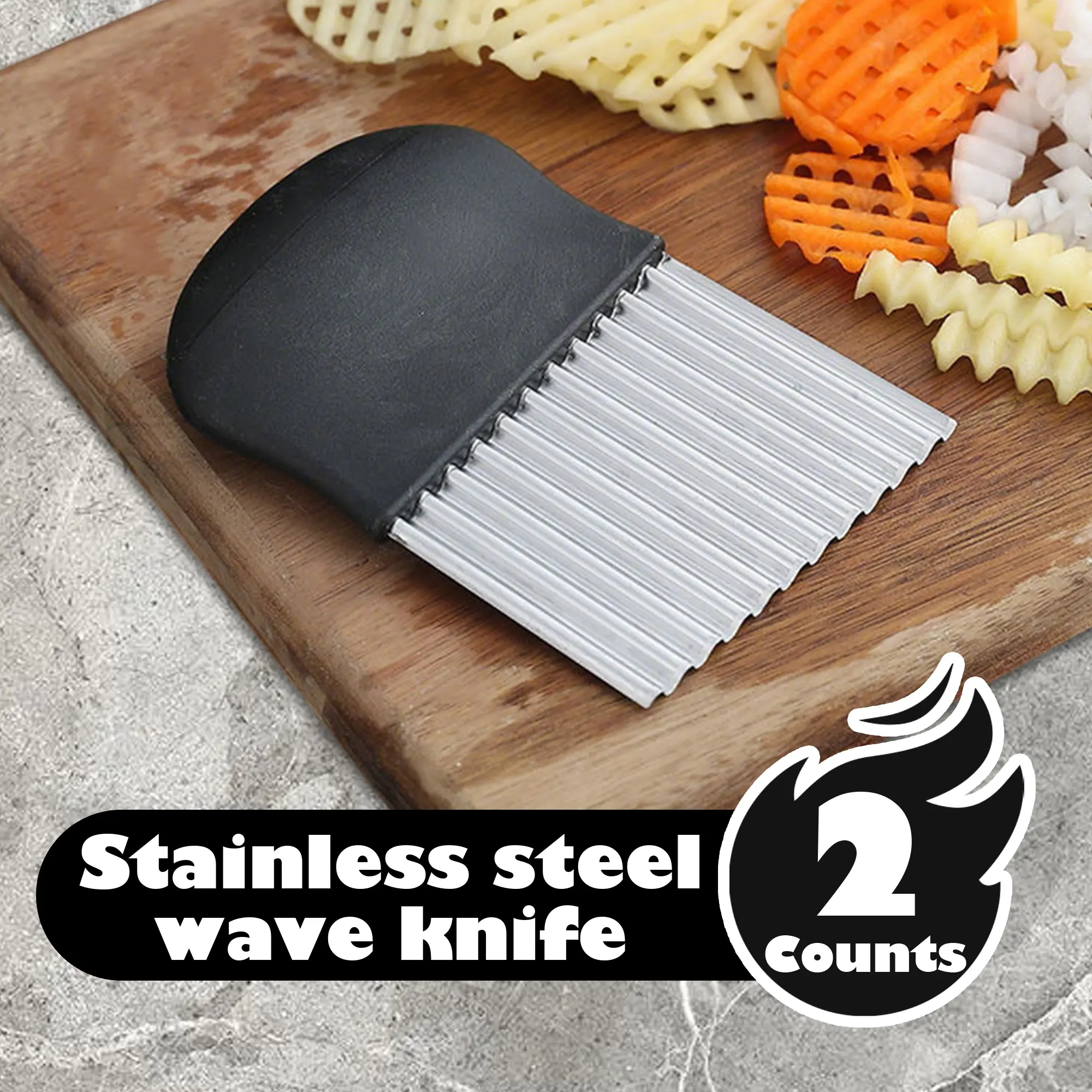 2 Counts Crinkle Cutter, Commercial-Grade Chip Cutter - Thickness Adjustable Blade with Finger Guard for Safe Cooking