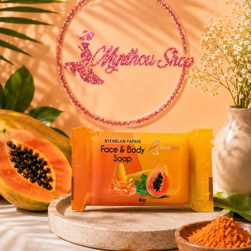 Byenblan Papaya Brightening Face & Body Soap 7oz– Clear Dark Spots, Smooth Skin & Natural Glow