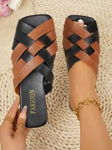 Women’s Casual Flat Sandals, Summer Comfortable Slippers with PU Leather Upper, Stylish Everyday Wear for All Occasions