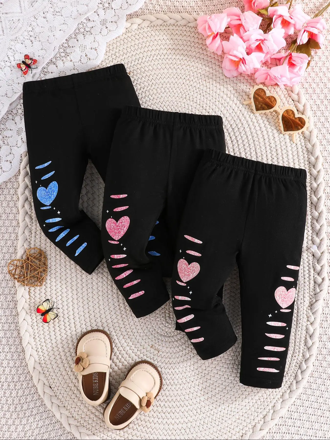 Baby Girl's Heart Print Pants, Casual Comfy Skinny Pants for Infant Toddler Kids, Newborn Baby Girls Bottoms for Summer