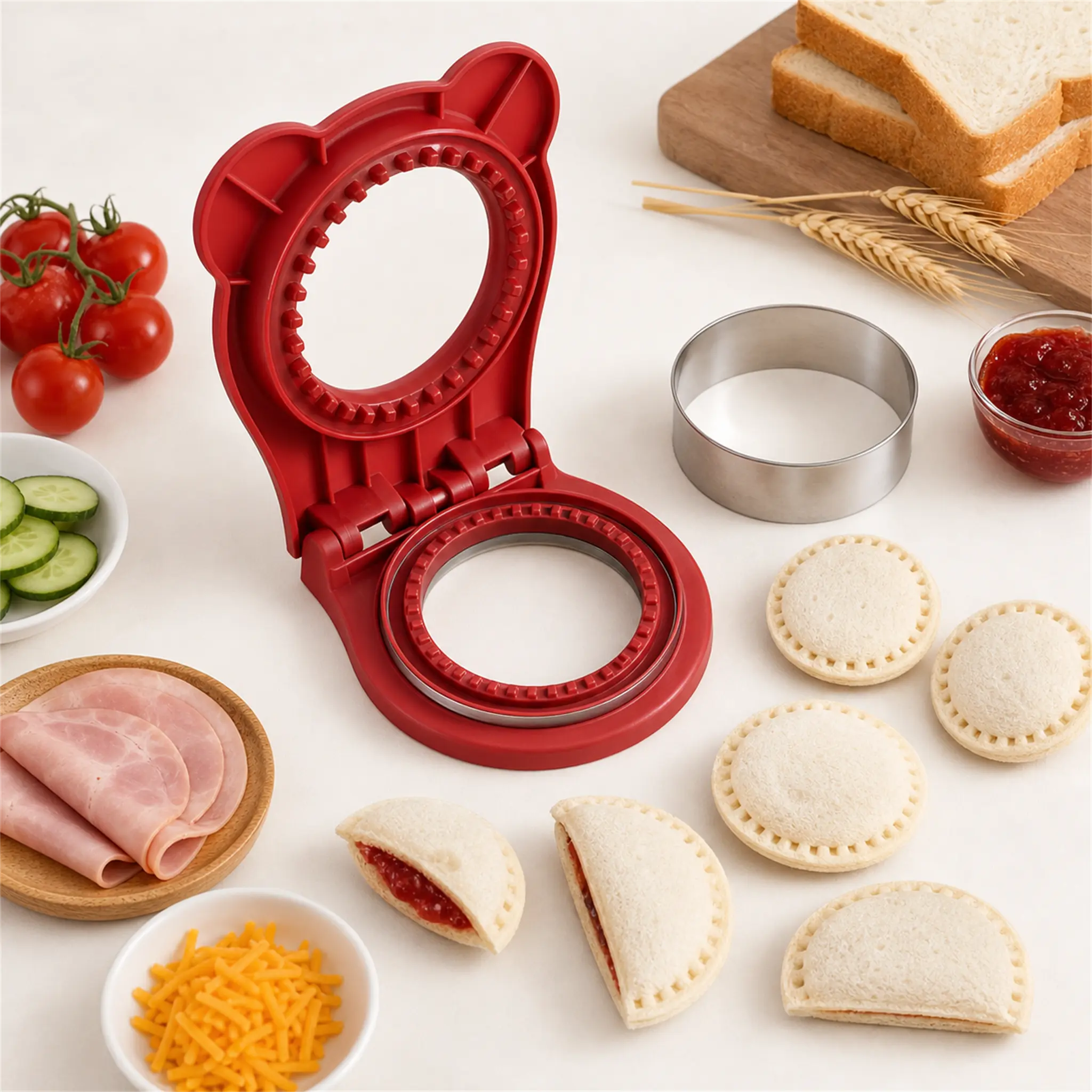 Sandwich Cutter and Sealer - Fun DIY Uncrustables Maker, Bread Crust Remover Mold for Child’s School Lunch, Press Down Design Saves Money & Shows Parental Love (Home & Party Supplies Gift), Removable Cutting Ring