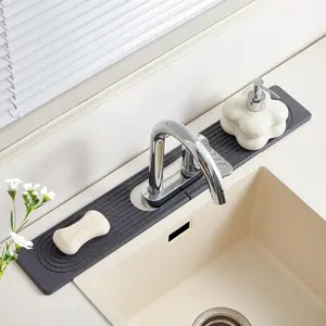 Stone Faucet Mat for Kitchen Sink with Oval Hole - 23.6" x 3.9" Diatomite Drying Stone Mat & Sink Protector, Quick-Dry Splash Guard Water-Absorbing Tray for Bathroom Counter(Dark Gray.23.6" x 3.9")