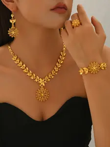 Women's Jewelry Set Necklace Earrings Bracelet Ring Flower Design Elegant Party Wear Accessories for Women Daily Use Gift Ideas Fashion Jewelry Set, Trendy Jewelry Set