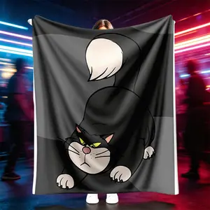 2026 New Large Size Home Blanket Black White Cat Pattern Sofa Bed Beach Camping Travel Blanket Lightweight Comfortable for Napping Watching TV Dual-Purpose Home Lovers Favorite