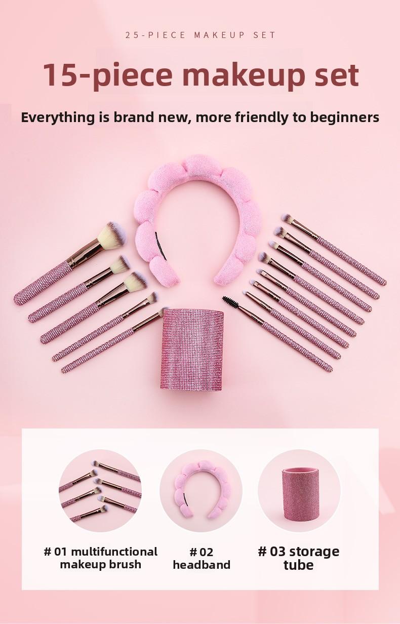 JOS 15-Piece Luxurious Diamond Makeup Brush Set - Professional Brushes for Foundation, Contour & Eyes, Premium Bling Handle Beauty Kit, Perfect Holiday/Christmas Gift for Women