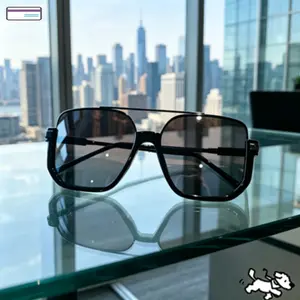 Oversized Unisex Sports Sunglasses, Retro Large Square Cat Eye Style With Ac Lens, Metal Double Bridge Gold Frame, Yellow Tint Lens For Night Driving And Vision Enhancement, Fashion Eyewear For Women