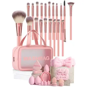 40PCS Makeup Tools Set:1pc Cosmetic Bag Waterproof,20PCS Makeup Brush Set,3PCS Makeup Sponges,3PCS Mini Makeup Sponges,3PCS Triangle Powder Puffs,6PCS Mini Air Cushion Powder Puffs,1pc Hairband,2PCS Hand Bowl Strap,1pc Brush Cleaning Tools., Makeup Brush