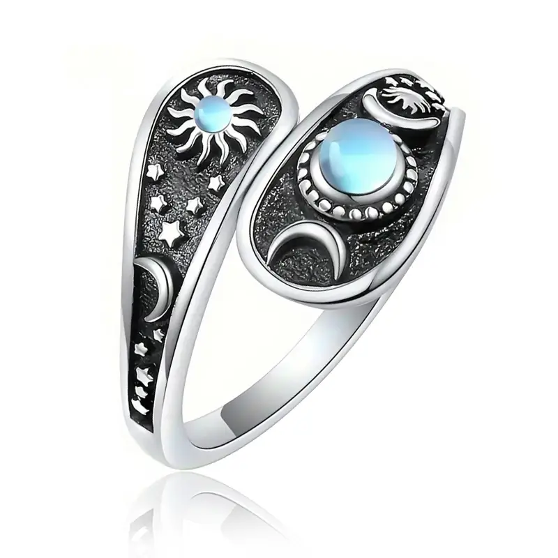 AELNEN S925 Sterling Silver Moon and Star Spoon Vintage Ring,Jewelry for Women And Men,Perfect gift,For Daily and Party