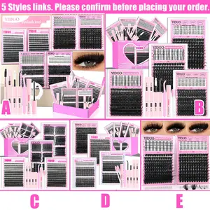 Lash Clusters Lashes Kit  50D/60D/80D/100D/200D/300D/Bottom/Spike/Manga/Volume Lashes Clusters Kit 5-20mm Cluster Eyelash Extension Kit Eyelashes Extensions D-Curvature With Lash Bond and Seal, Lash Remover，Lash Tweezers,Eyelash Brush DIY at Home Easily