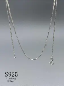 S925 Sterling Silver Chain Necklace, Unisex Fine Box Chain, Versatile, Spring Ring Clasp, Suitable for Men and Women, Elegant Casual Daily Wear, Gift Option