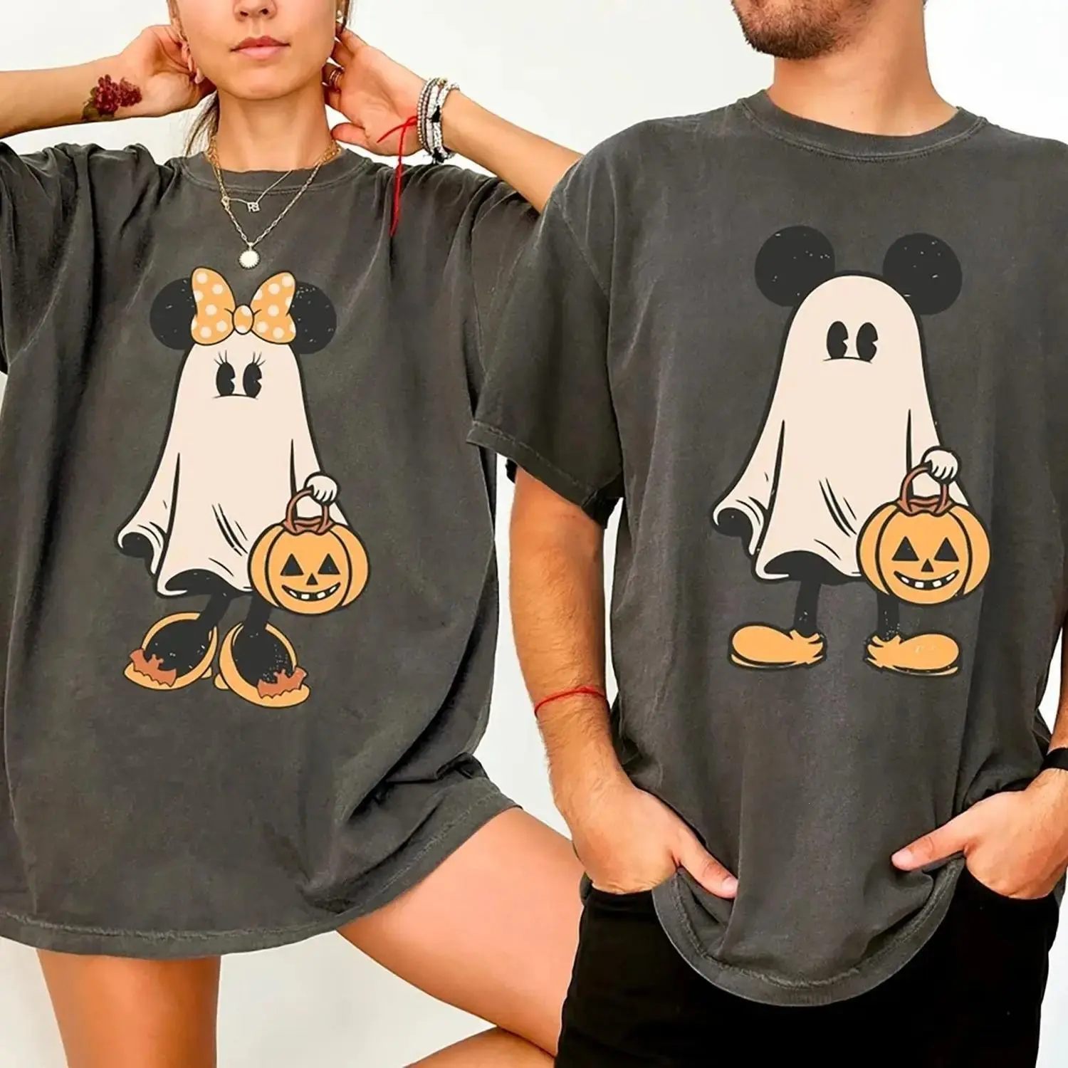 Halloween Ghost Couple Comfort Colors Tshirt, Cute Matching Pumpkin Tee for Trick or Treat, Graphic Short Sleeve Top, Apparel Made In The USA		
