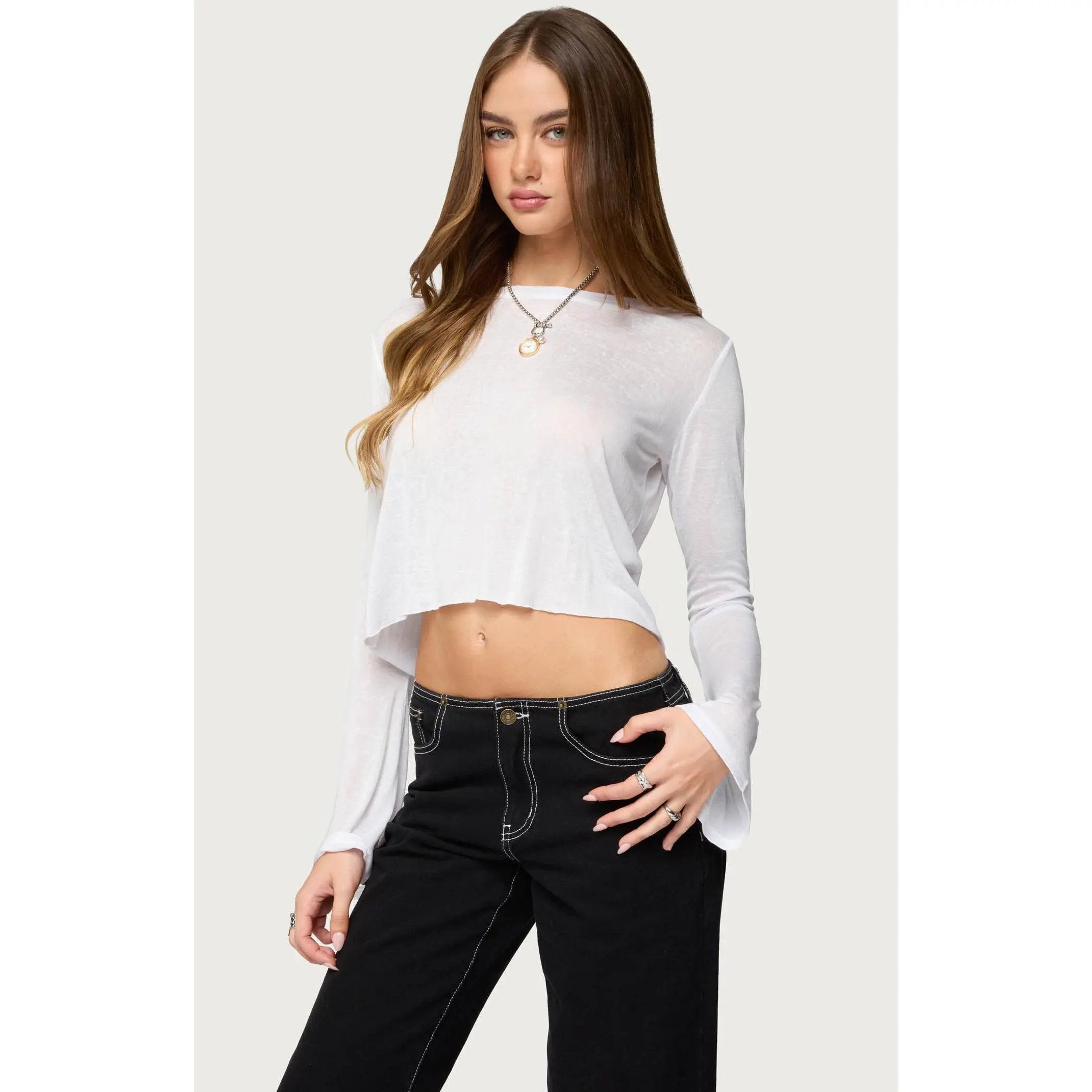 Edikted Women's Catalena Long Sleeve Sheer Top