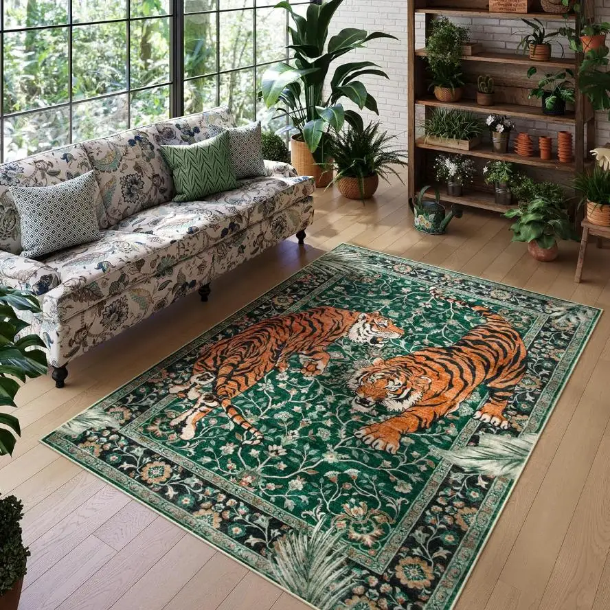 Tiger Pattern Area Rug, 1 Count Non-slip Washable Floor Mat, Decorative Carpet for Home Living Room Bedroom Study Room Hotel