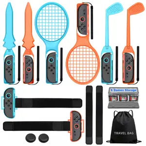 Switch 2 Sports Accessories,13 in 1 Sports Bundle for Nintendo Switch 2, Family Party Games Accessories Kit with Golf Clubs, Tennis Rackets, Swords, Soccer Leg Straps, Wrist Band