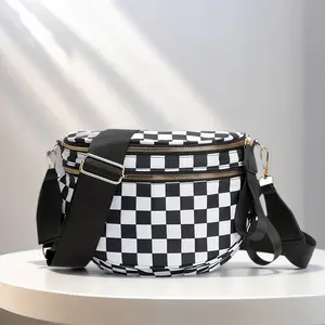 Stylish Leopard Print & Checkered Crossbody Bag, Large Capacity Multi-Pocket Convertible Shoulder Bag with Zipper Closure, Durable Fabric for Daily Commute & Outdoor Activities, Sturdy Handle Construction