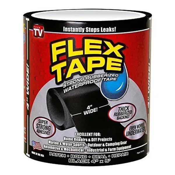 212 MAIN Swift Response 225123 Adhesive Waterproof Tape - 4 in. x 5 ft. Black Flex Tape with Self Adhesive Seal, Strong Adhesion, Thick Rubberized Backing, 4X5 Feet