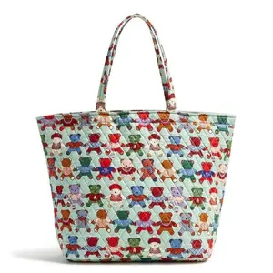 Vera Bradley Toasted Teddies Teddy Bear Grand Tote Market Bag 14" NEW Cotton