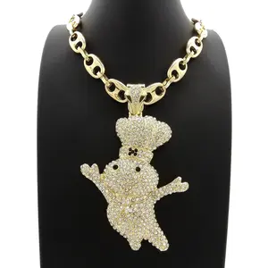 Hip Hop Iced Large Doughboy Dough Boy Charm Pendant & 12mm 20" 24" 30" Marina Chain Necklace Jewelry Unisex Men Women