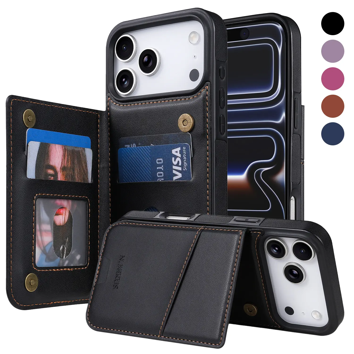 Designed for iPhone 17 Pro Max 16 15 14 13 12 11 Case Wallet with Card Holder, Magnetic Clasp Cover, RFID Blocking Leather Protection, Shockproof Women Men Cases
