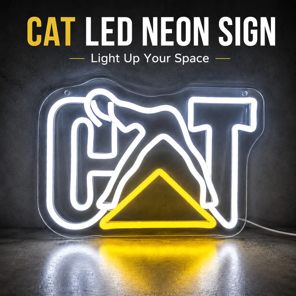 Futuristic LED Neon Sign, USB Powered White & Yellow Wall Light, Minimalist Cyber Style Acrylic Neon Decor, Gaming Room Setup Light, Gamer Bedroom Wall Art, Office Desk Background Decoration, Modern Room Gift