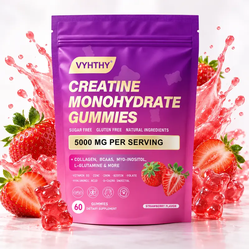 VYHTHY Women’s Sugar-Free Creatine Gummies - Vegan Pectin Base Dietary Fitness Beauty Product for Adults, with Vitamin D3, Myo-Inositol, Lean Muscle Support, Collagen Boost, Hair-Skin-Nails Benefits, Cycle Harmony, Clean Label Daily Nutrition