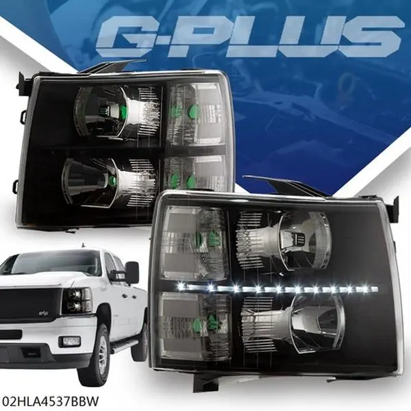Fit for 2007-2014 Chevy Silverado Black Housing Clear Corner Headlight LED DRL G-PLUS Fit for 2007-2014 Chevy Silverado Black Housing Clear Corner Headlight LED DRL G-PLUS