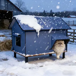 Outdoor Warms Cat House, Thermostat & Overheat Protection with Auto Shutoff, Warms in Energy-Saving – Waterproof, Insulated & Elevated, Escape Door & Window Winter for Feral Barn Cats and Kittens