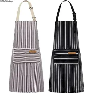 Striped Cotton Apron with Adjustable Neck, Front Pocket, Chef-Inspired Design, Perfect for Home Cooking, Baking & Timeless Kitchen Style
