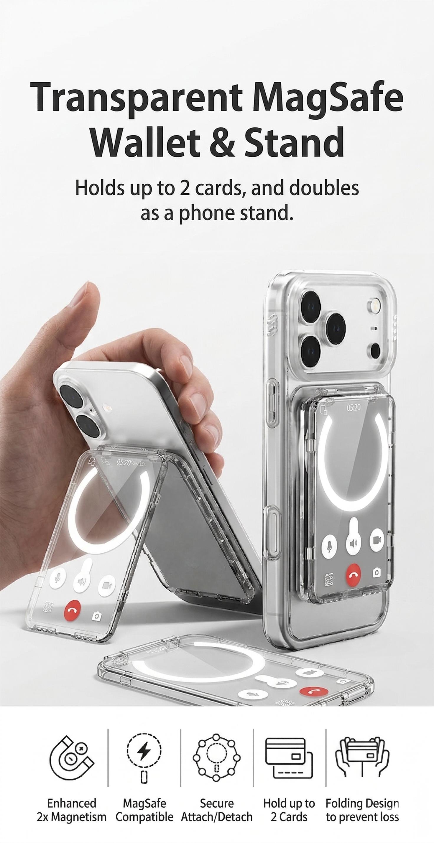 Must-have for K-pop stans! Transparent Magnetic Flip Card Holder - FitsCredit Card /ID / K-pop Photocard Size(95 x 63 mm, Not for Trading Cards) -Compatible with iPhone and SamsungGalaxy S25/ S24 Series