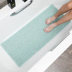 Non Slip Tub Mat for Textured Surface, Loofah Shower Mat without Suction Cups, 16"x39.3" Bathtub Mat with Drain, 3/5 Inch Thick Soft Bathroom Mats, Quick Drying