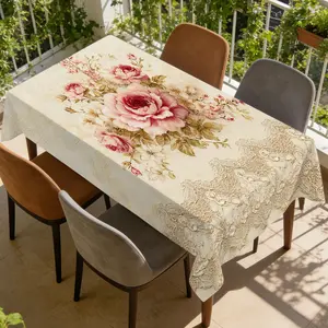 Mother's Day-1pc Floral Elegance Cascade Round/Rectangular Tablecloth - Durable & Easy to Clean, Suitable for Square Kitchen Tables, Spring Summer Picnics, Buffet Stations, Holiday Decor & Presents