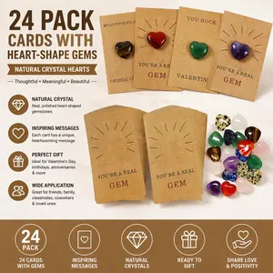 Father's Day Gifts for Dad - 24 Pack Cards with Heart-Shape Gems - Crystal Rock Gift Exchange for Women Men Parents Classroom School Party Favor