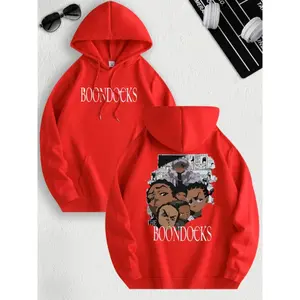 1pc Polyester The Boondocks Cartoon Graphic Hoodie for Men, Regular Fit with Slight Stretch, Casual Long Sleeve Pullover with Hood, Drawstring, and Ka Sweatshirt, Hoodie, Comfort Colors